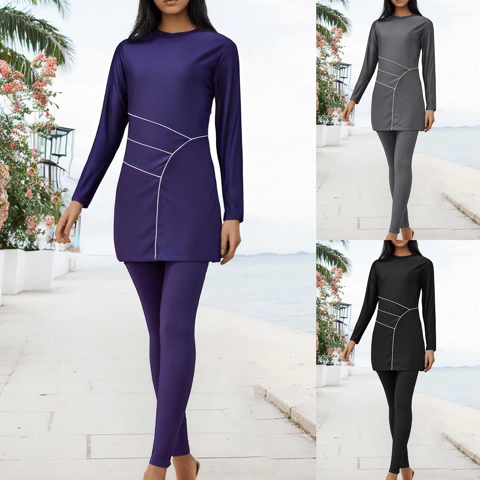 Costume Da Bagno Musulmano Da Donna 3 Pezzi Musulmani Costumi Da Bagno Hijab Donne Costume Da Bagno Islamico Manica Lunga Nuoto Costume Burkini Protezione Uv Costumi Da Bagno Completo Hijab