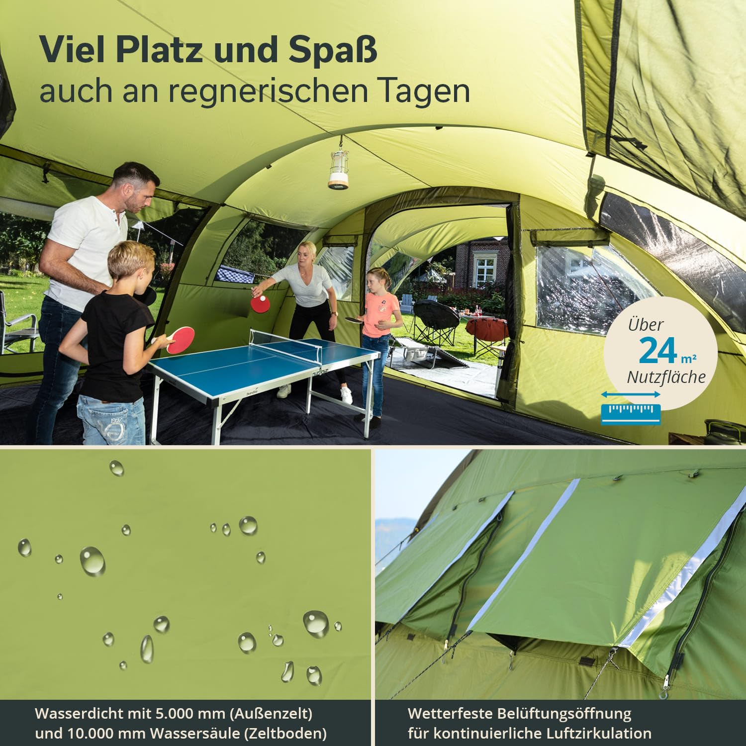 Skandika Tunnelzelt Gotland für 6 Personen | Familienzelt mit eingenähtem Zeltboden, wasserdicht, 5000 mm Wassersäule, mit/ohne Sleeper Technologie, teilbare Schlafkabine, Moskitonetz | Campingzelt