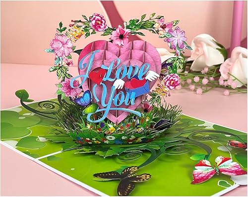 Tarjeta desplegable de San Valentín, tarjeta desplegable para el día de San Valentín para marido, esposa, tarjeta desplegable de aniversario de 6 x