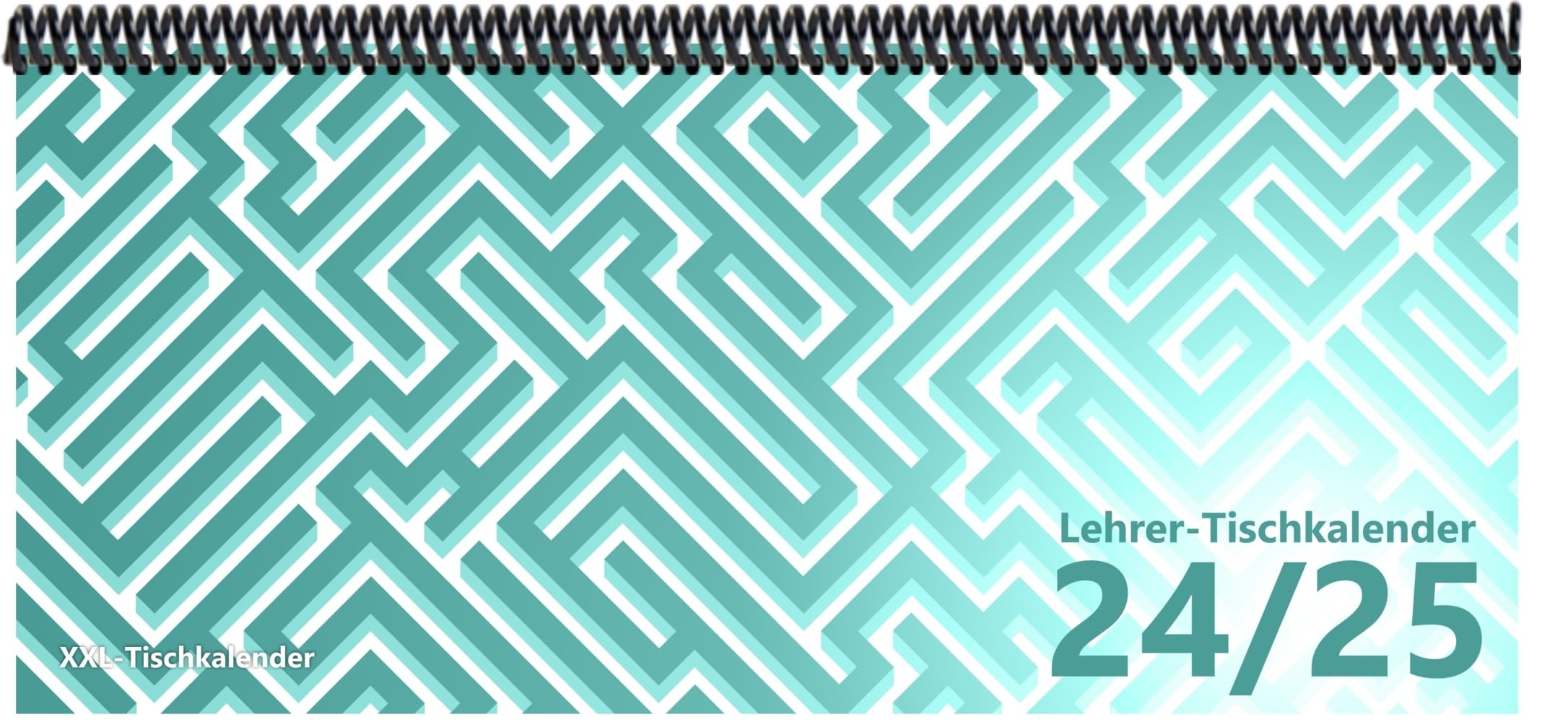 Lehrer - Tischkalender 2024/25: XXL-Tischkalender, Bunt-Kalender Labyrinth türkis 14,5 x 32,5 cm