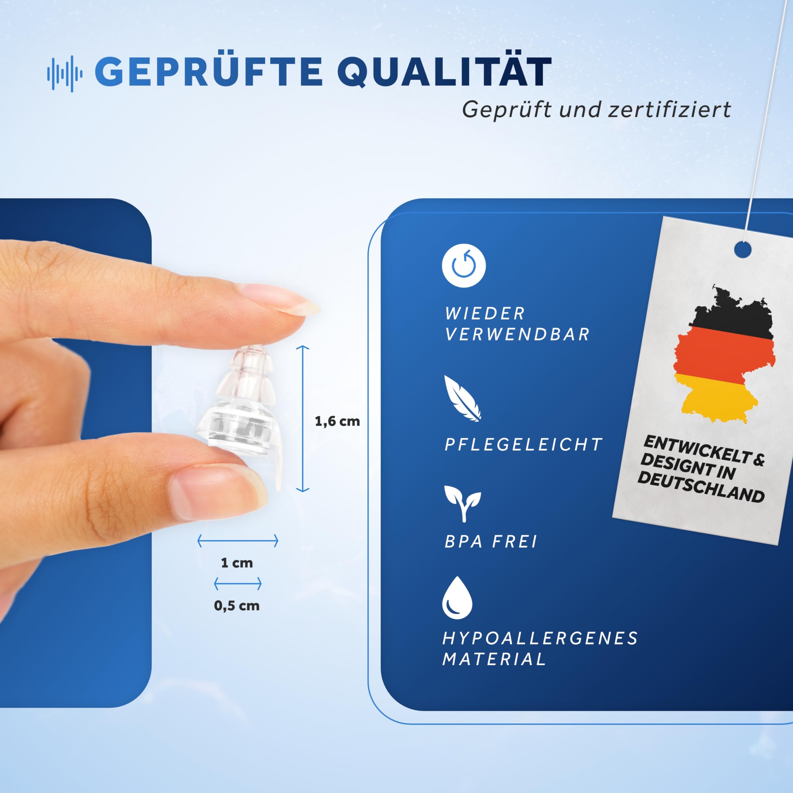 SCHALLWERK ® Music+ | Unauffällige Gehörschutz Ohrstöpsel – dämpfen Lärm & erhalten Tonqualität – Ohrenstöpsel transparent - Earplugs geeignet für Musik, Festival, Arbeit & Lernen