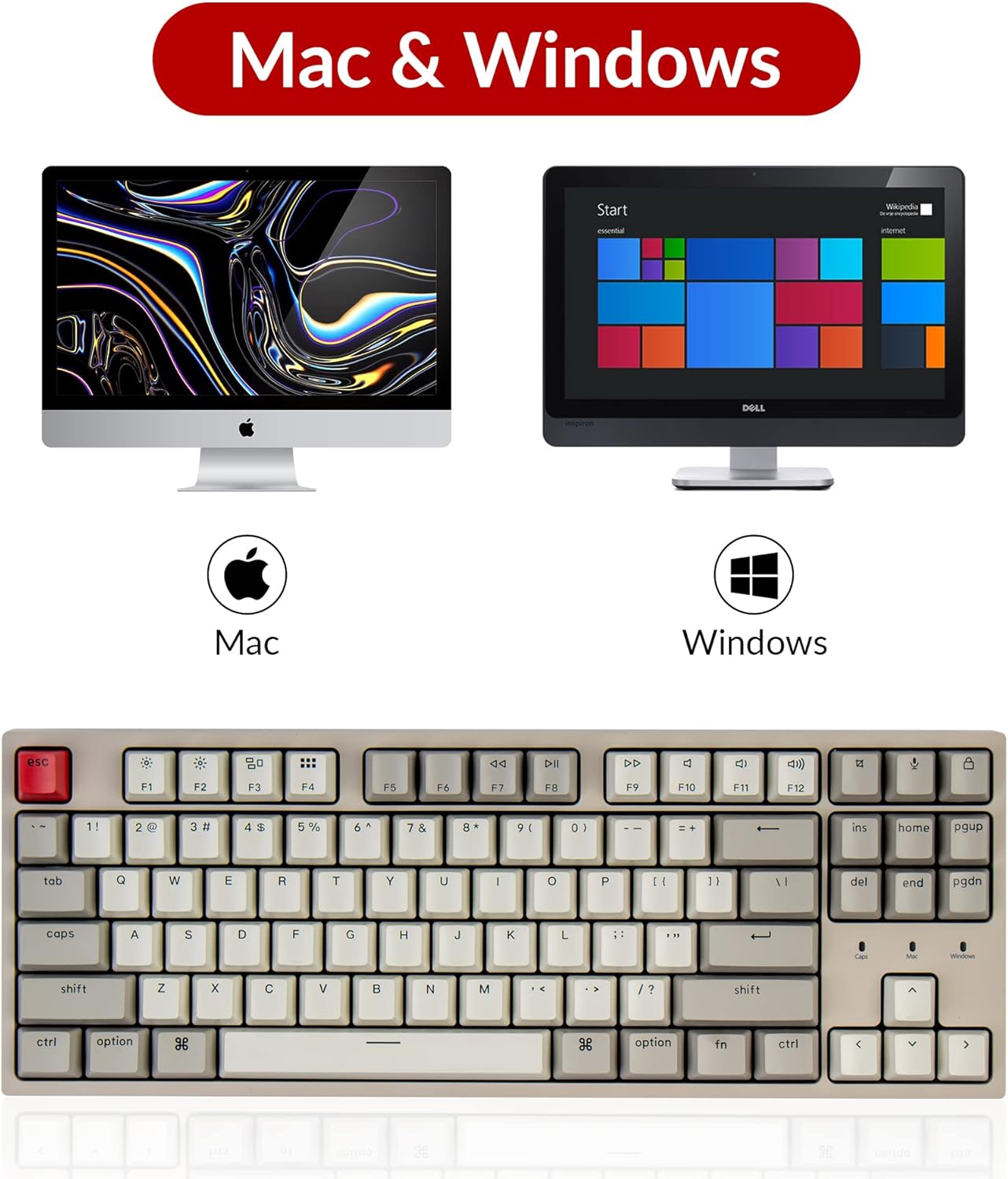 Keychron C1 Tenkeyless Layout 87 Keys Wired Mechanical Keyboard for Mac, Keychron Mechanical Blue Switch/USB Type-C Cable/Retro Color ABS Keycaps Computer Gaming Keyboard for Windows PC Laptop