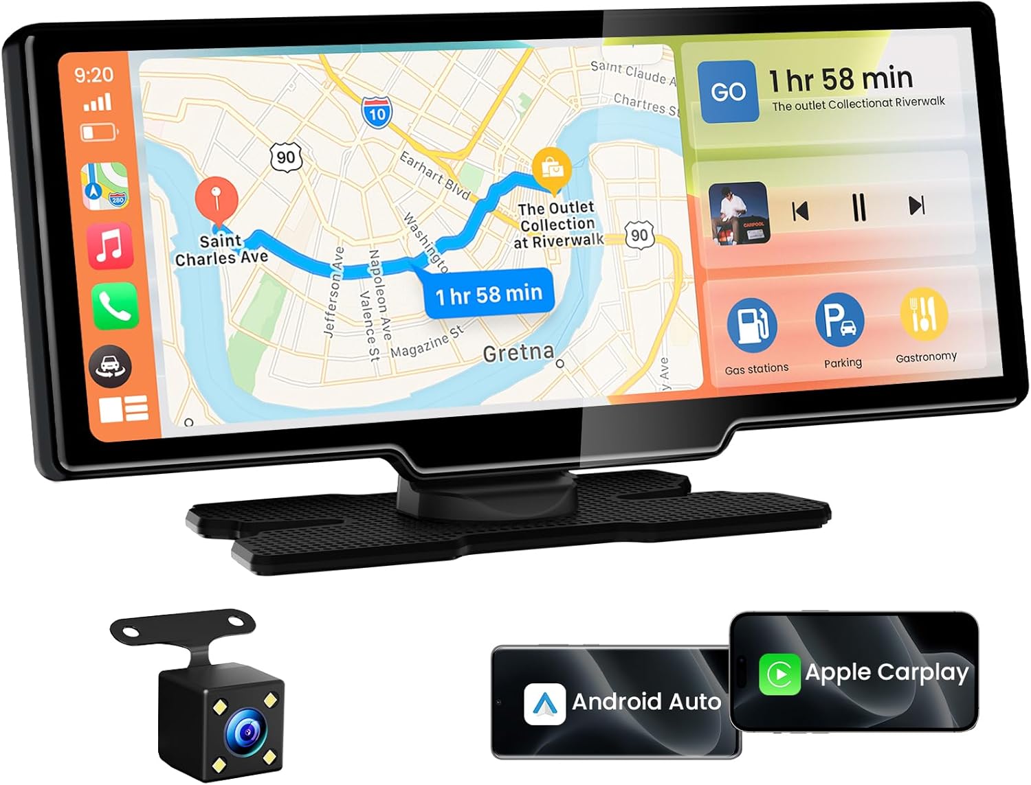 10.26″ Wireless CarPlay Screen for Car, Android Auto Screen with Backup Camera, Portable Touchscreen Car Stereo with GPS Navigation/Mirror Link/Voice Control/Bluetooth/FM/AUX