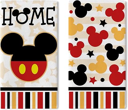 Cute Kitchen Dish Towels Set of 2, Red Black Gold Star Stripes Drying Hand Towels Baking Cooking Cloth, Funny Home Kitchen Decoration 18 x 26 Inch