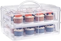 Vista 1 de BTSKY Soporte para cupcakes de plástico transparente de 2 niveles con tapa y asas, portador portátil para 24 cupcakes, contenedor de almacenamiento