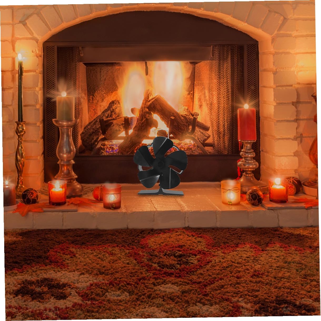 Mini 5-blade Silent Stove Fan Heat Powered Metal Fireplace Fan for Efficient Warm Air Circulation Low Noise for Residential Wood-burning Stove Heating