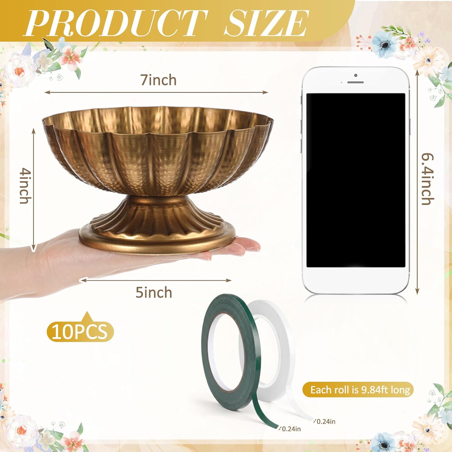 10 Pcs Metal Compote Bowl for Centerpiece Flower Holder Small Compote Vase Decorative Indoor Outdoor Flowers Fruits Plant for Valentine's Day Wedding Home Party Decoration (Gold Bronze)