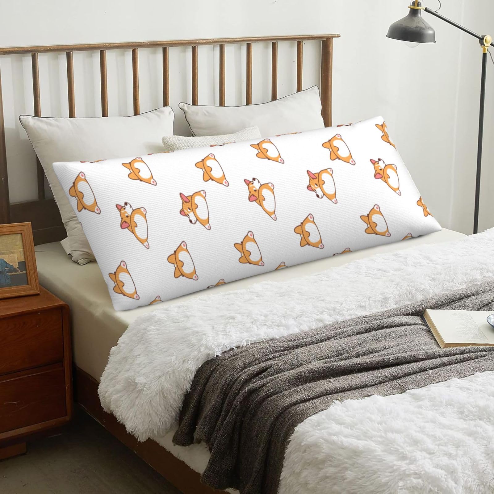 Cute Corgi Butt, Body Pillow Cover with Zipper,Long Body Pillowcase 20 x 60 in