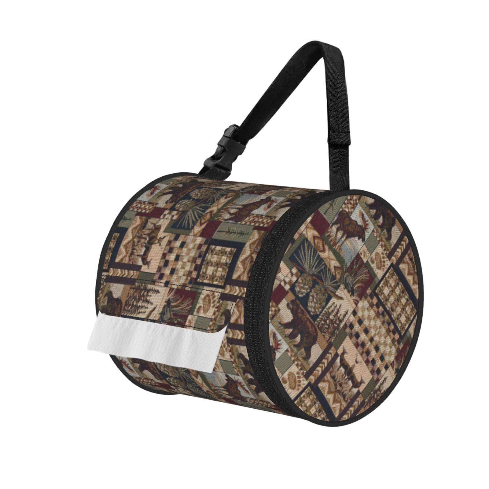 Lodge Bear Deer Printed Roll Paper Carrier Bag, Foldable Oxford Cloth Tissue Case for Camping Hiking Backpack
