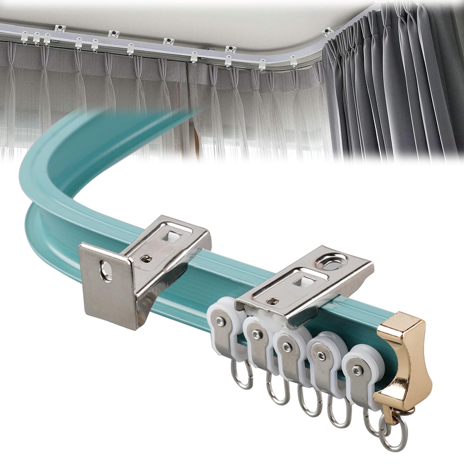 GLDYTVF Curved Aluminum Balcony Curtain RodsAdjustable Bay Window UShaped & LShaped Track with Silent Pulley Runners for Smooth Sliding and Stylish Drapery Solutions