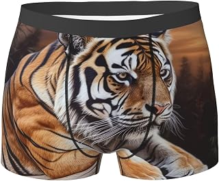 Tiger Lying on Wood Men's Underwear Microfiber Performance Boxer Briefs for Men Athletic Underwear with Fly Black