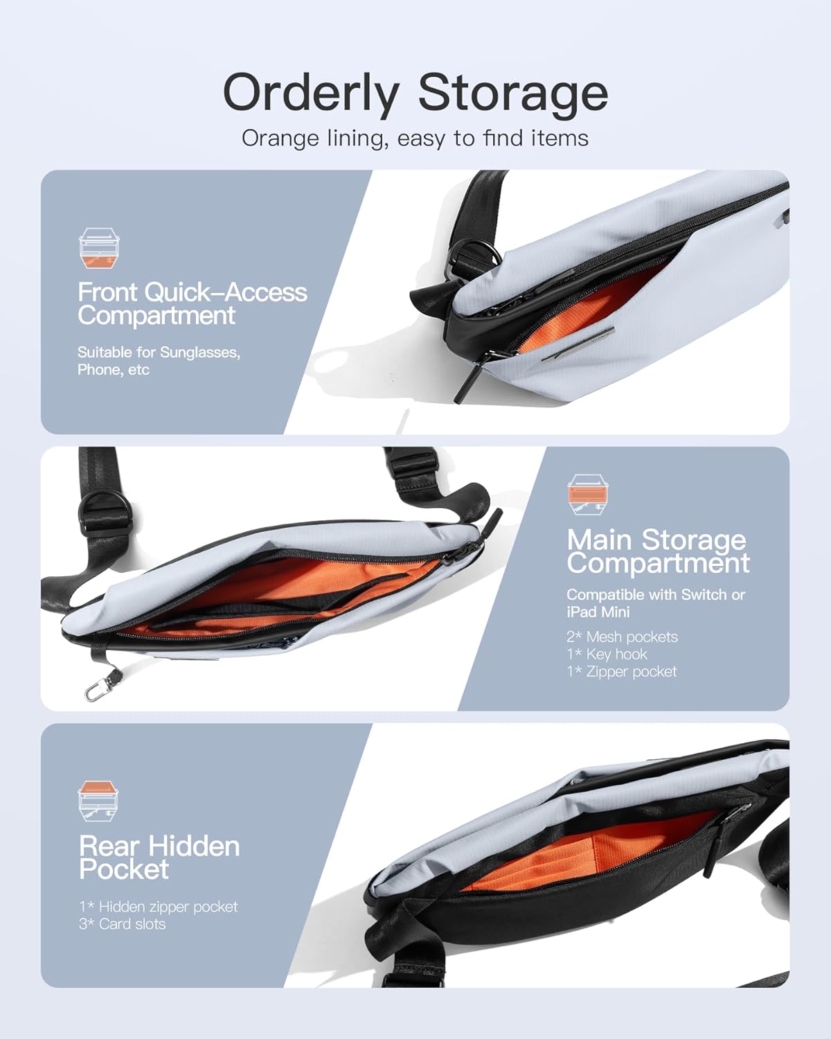 Inateck Sling Bag X-Lite, Lightweight Crossbody Shoulder Chest Bag with Quick-adjust Strap, Water-resistant Waist Fanny Pack for Men, Women, Travel, Cycling, Hiking, Work, Sports - Image 4