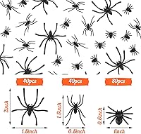 Vista 2 de Labeol 160 arañas falsas, 3 tamaños de araña falsa de plástico realistas para Halloween, accesorios de broma, juguetes de miedo negros