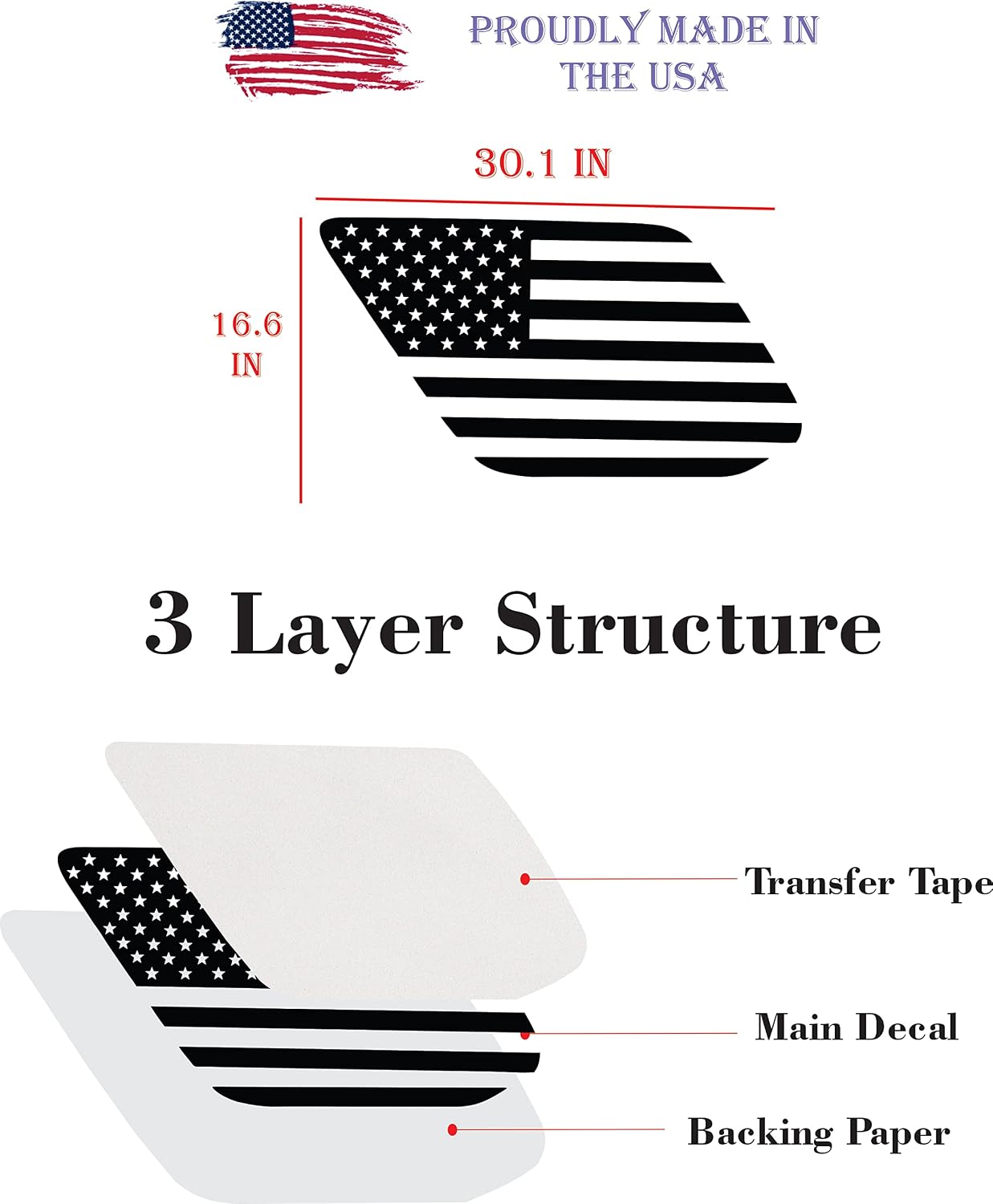 Fit for Toyota 4Runner 2010-2024 | Precut American Flag Window Decals | Rear Quarter Window Stickers Both Side | Proudly Made in The USA | with US Made Vinyl Matte Black (Solid)