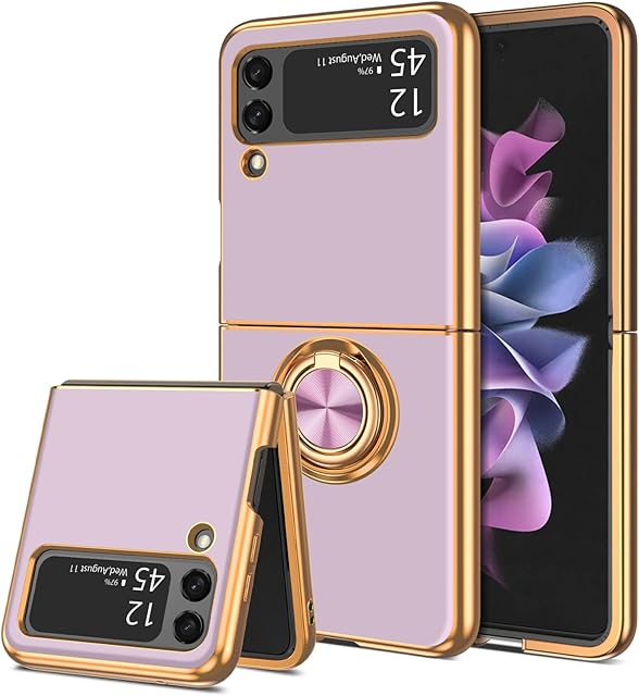 BENTOBEN Samsung Galaxy Z Flip 3 5G Case with Ring, Phone case for Galaxy Z Flip 3, Holder Edge Plating Rotation Kickstand Soft Silicone Slim Flexible Shockproof Protective Cover for Z Flip 3 5G