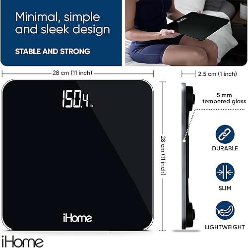 Miniatura 2 de iHome Báscula digital, báscula de baño, baterías incluidas, báscula de peso corporal, báscula de peso, báscula de baño para peso, báscula digital
