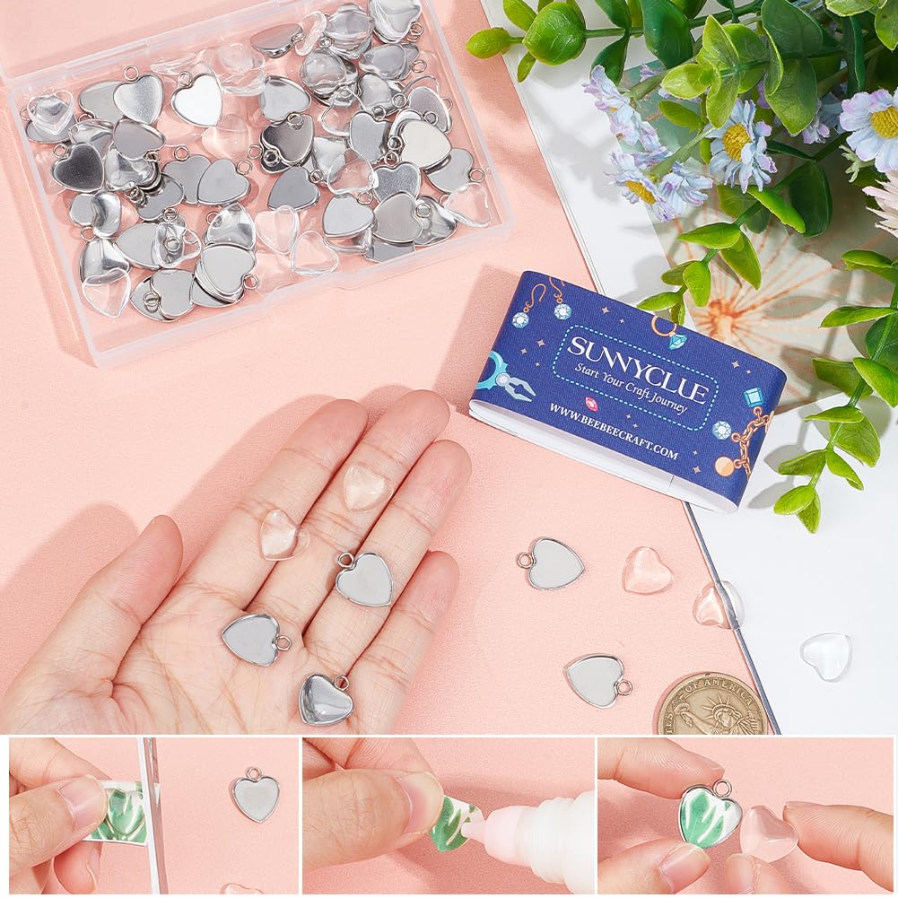 SUNNYCLUE 120-teiliges DIY-Schmuckset Mit Tropfenförmigen Edelstahl-Lünetten & Glas-Cabochons