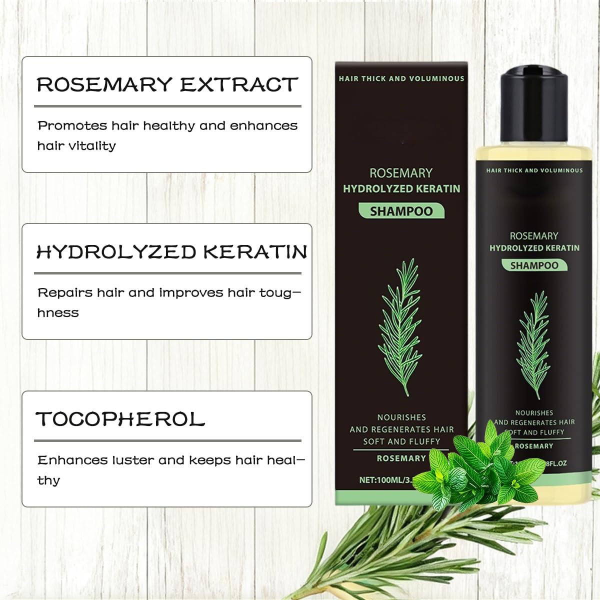 Rosemary Hydrolyzed Keratin Shampoo,Rosemary Hair Shampoo For Nourishing Strengthening Hair For Men & Women (1*Shampoo1*Oil1* CONDITIONER)
