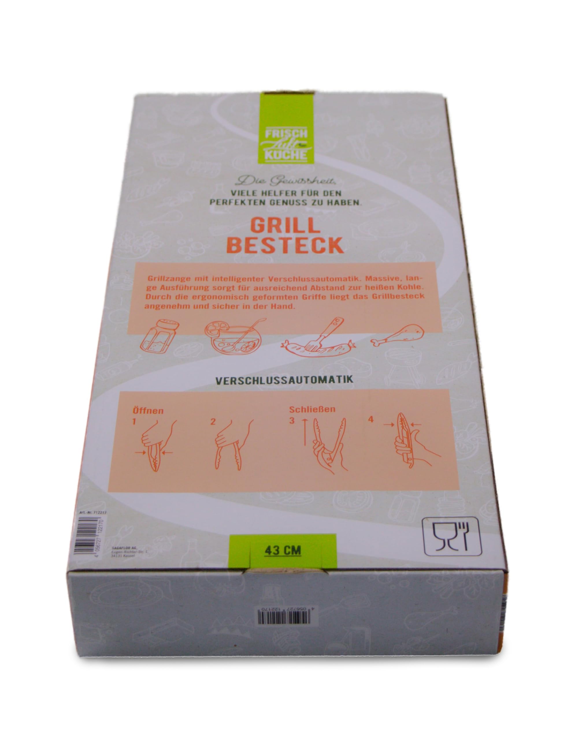 Grillbesteck 3-teilig Edelstahl - Komplettes Set für das ultimative Grillvergnügen, enthält alle notwendigen Werkzeuge, vereint Qualität mit Vielseitigkeit - Edelstahl, 43cm