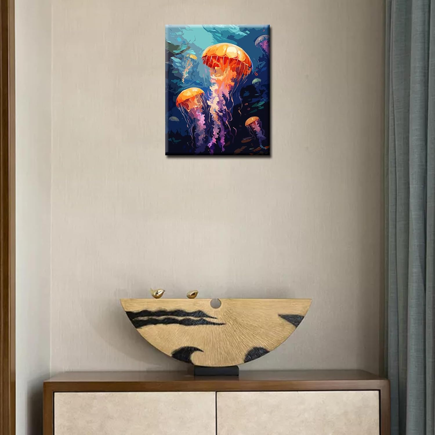Tucocoo Jellyfish Paint by Numbers Kits with Brushes and Acrylic Pigment on Canvas Painting for Adults, Ocean Scenery Abstract Hand-Painted Arts Crafts Project for Home Decor 16''x20'' (DIY Framed)