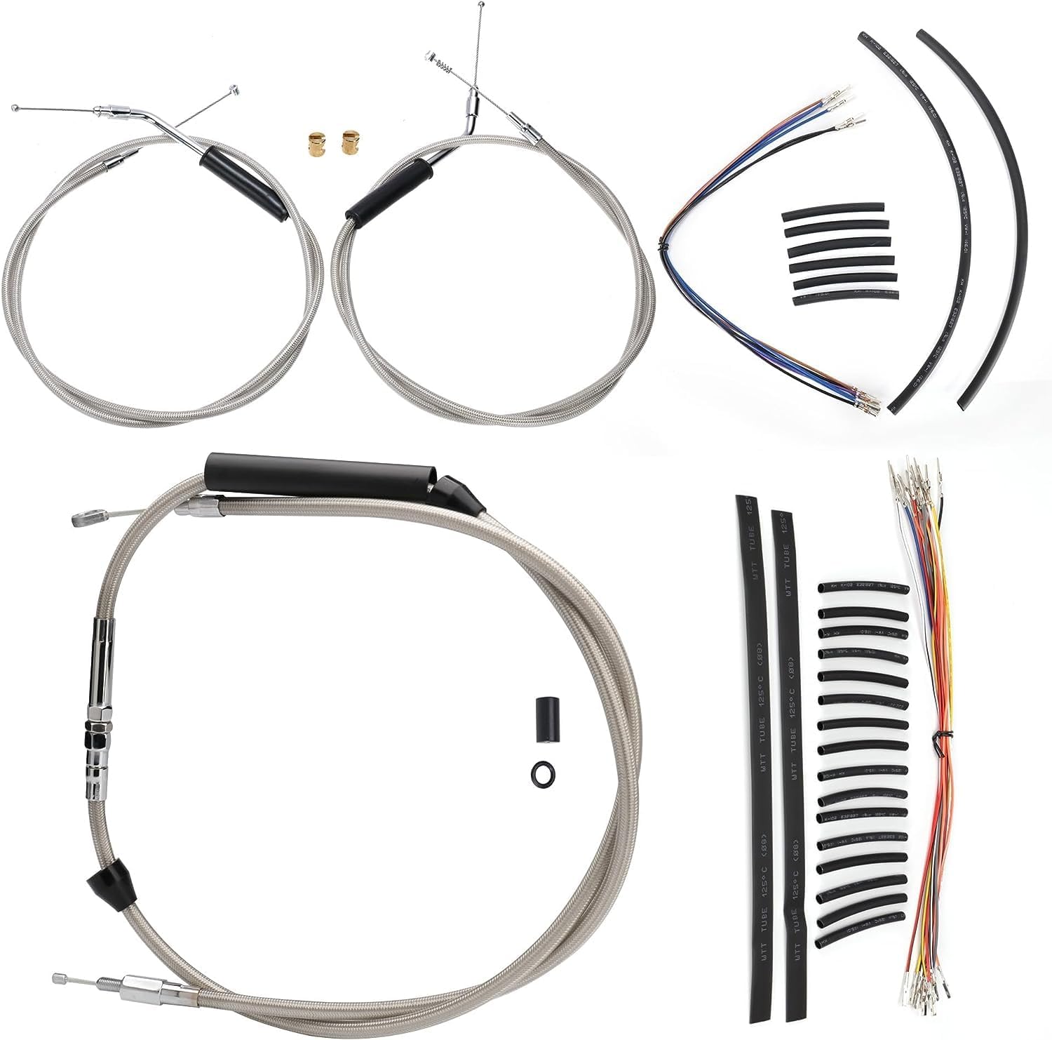 MoKitDora Softail 16" Handlebar Extended CAN-bus Wiring Clutch Brake Line Throttle Cables and Turn Signal Harness Kits for 2000-2006 Harley FXS FLS Heritage Springer Deluxe Fat Boy FLSTF, Chrome