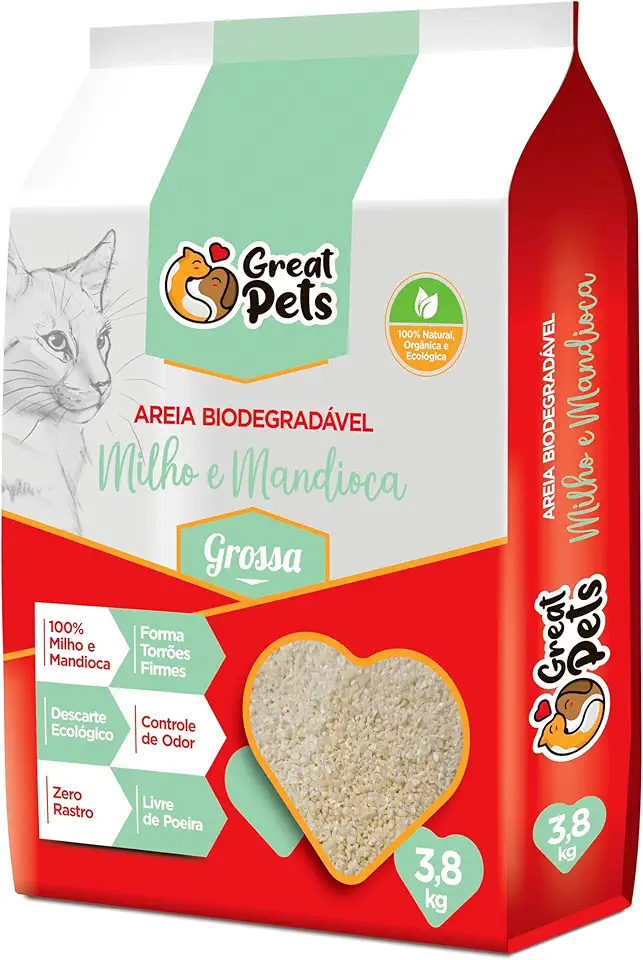 Great Pets Areia Higiênica Biodegradável Milho e Mandioca Grossa 3,8kg