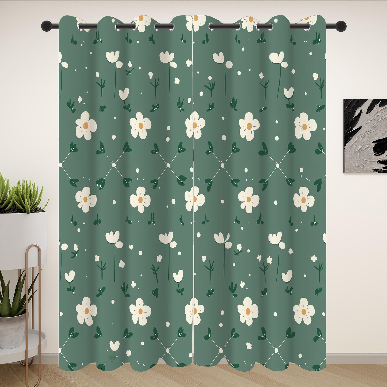 Rideau de jardin en coton imprimé fleuri 245 x 70 cm avec œillets | Lot de 2