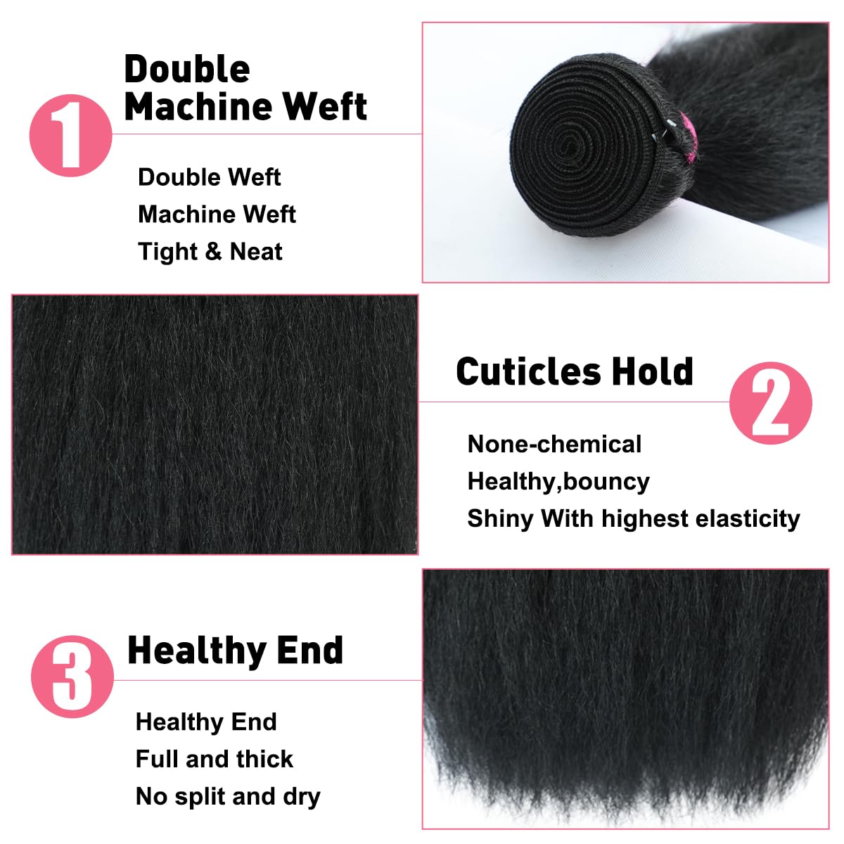 Natural Black Kinky Straight Brazilian Human Hair Bundles