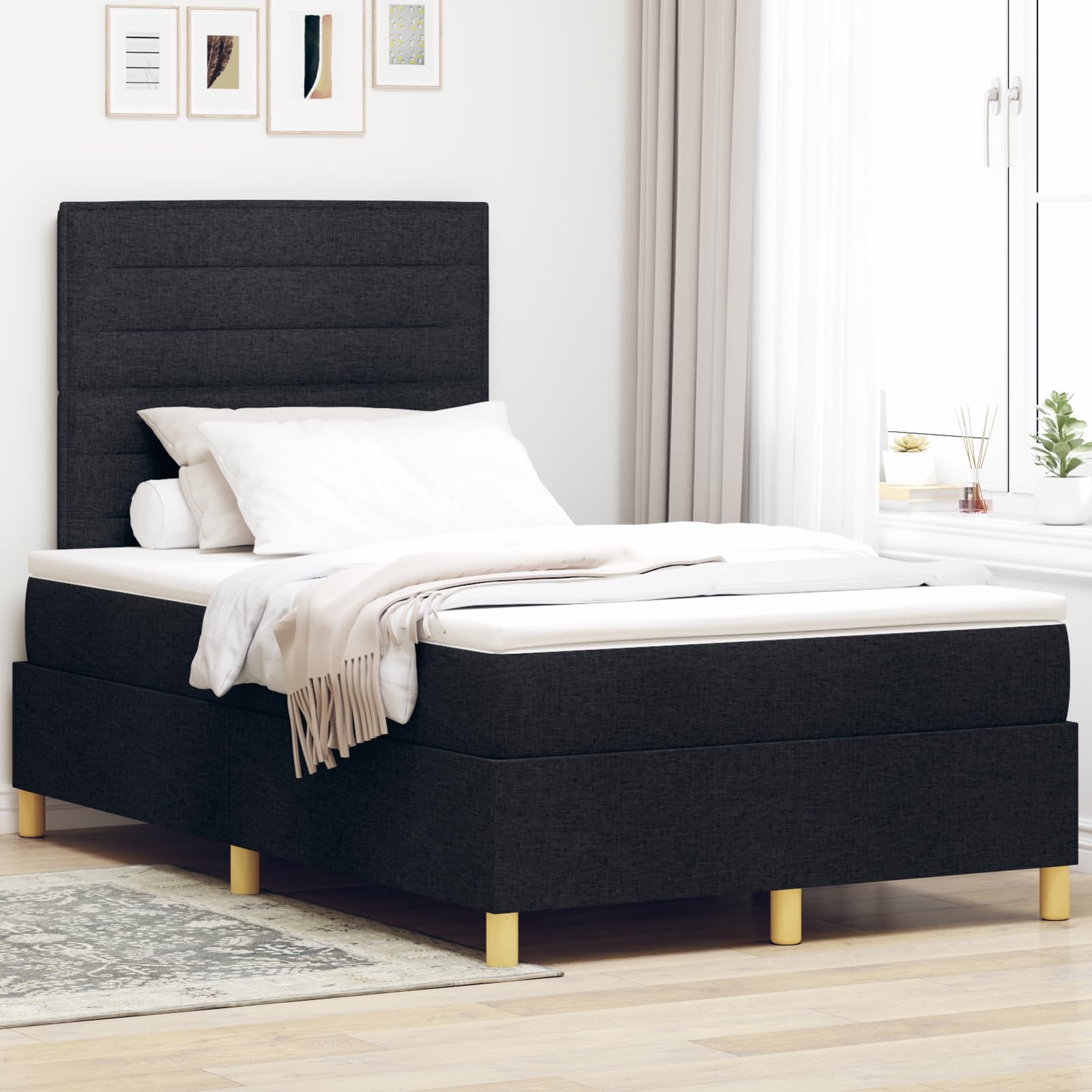 Fasba Cama de muelles con colchón y Luces LED Negras 120x200 cm Tela