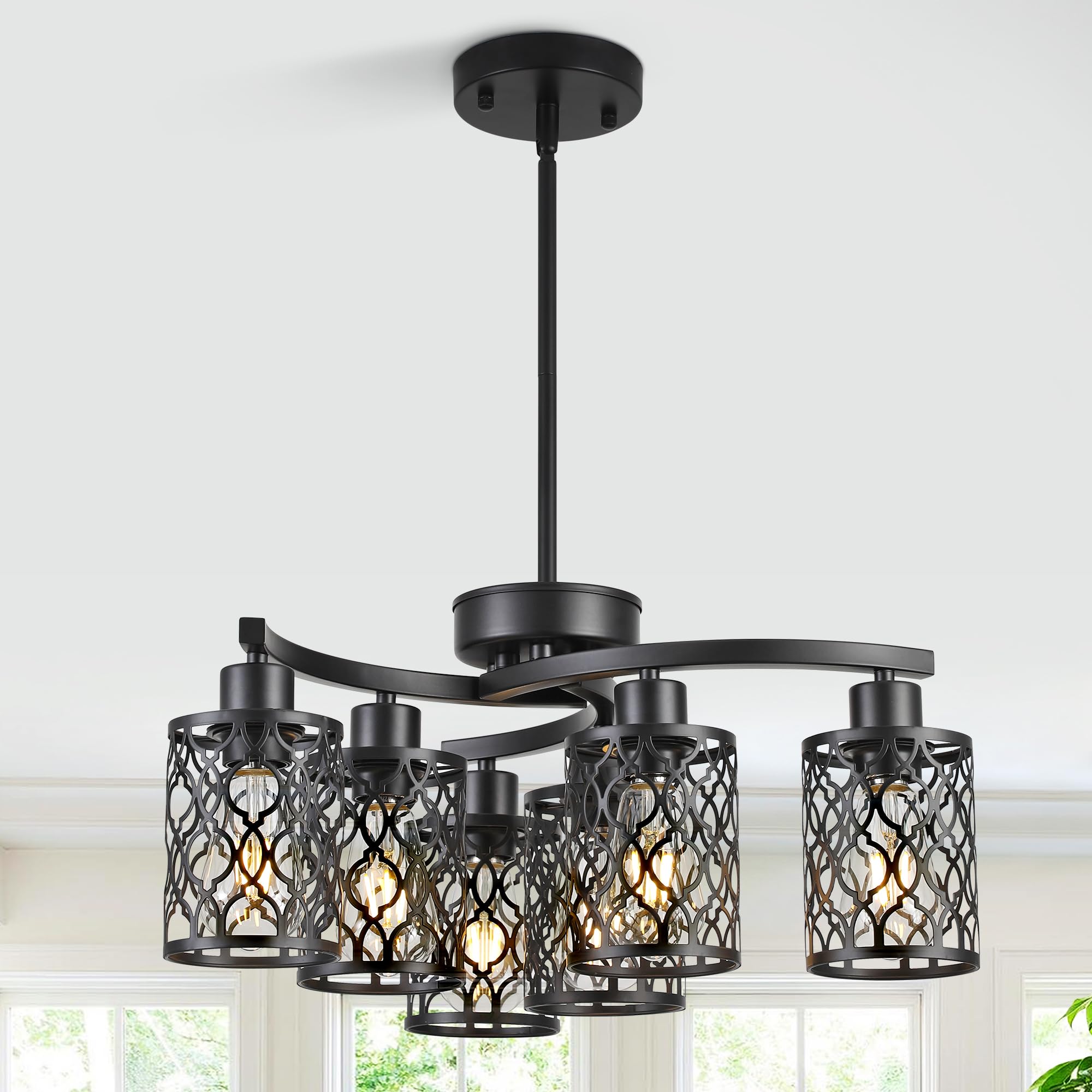 Klgxnrd Modern Farmhouse Black Chandelier for Kitchen Island, 6 Light ...