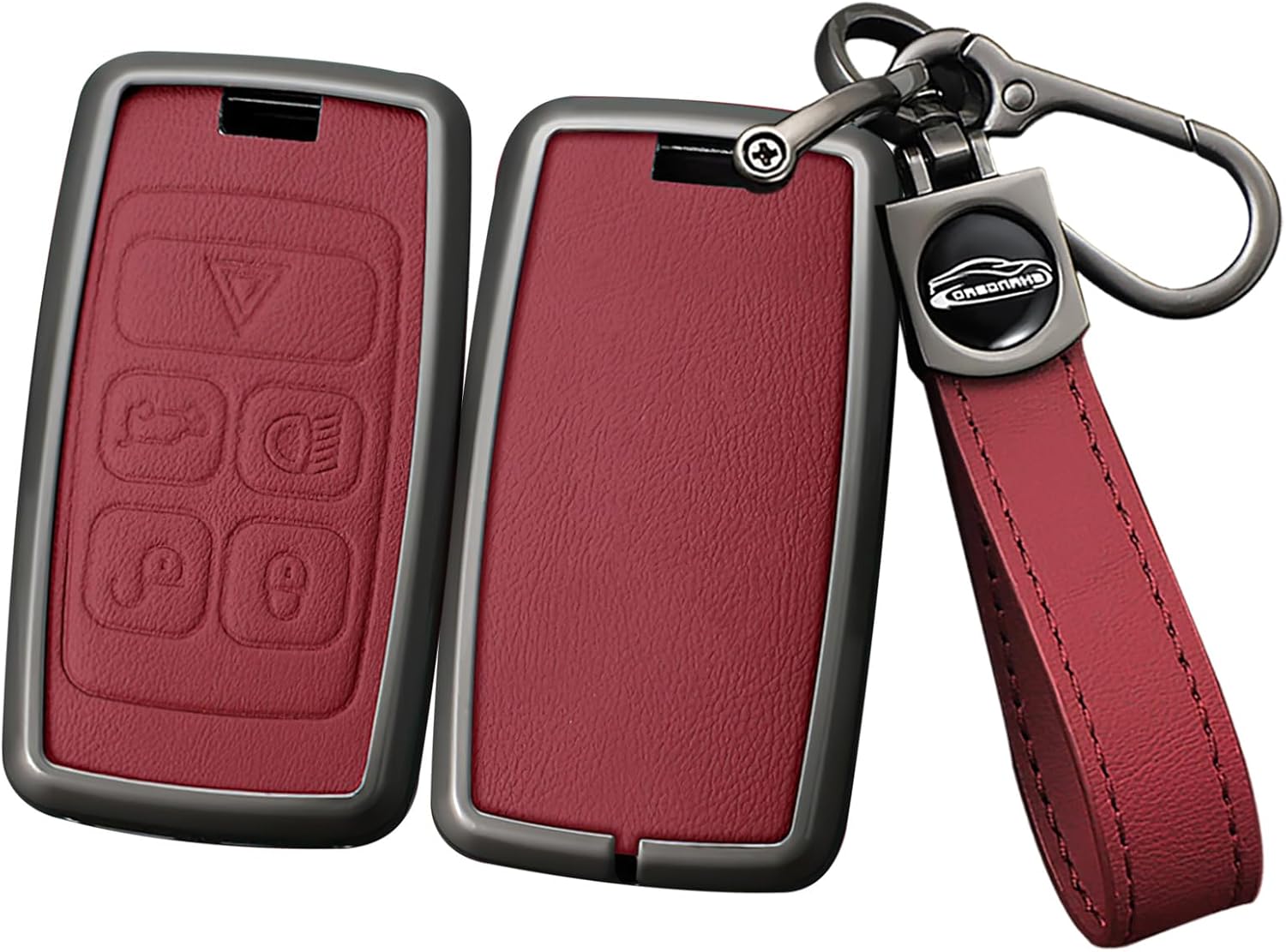 ontto Key Fob Cover Compatible with Land Rover 2018-up Smart Remote Key Car Key Case Leather Key Skin Metal Key Shell Fit for Range Sport Sport Vogue Evoque Fit for Jaguar E-PACE I-PACE Red
