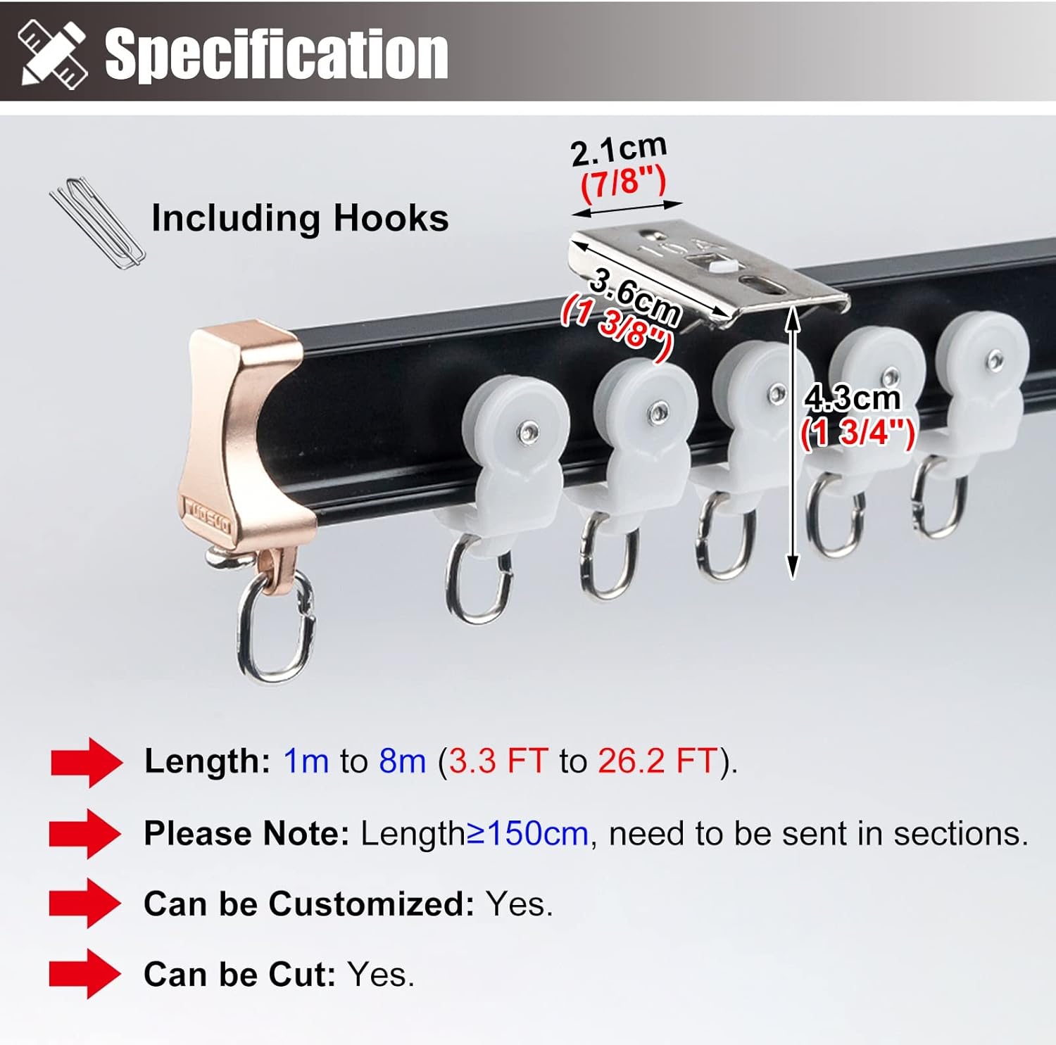 Black Heavy Duty Ceiling/Wall Mount Curtain Track Set with Hooks for Bay Windows Bunk Beds Rvs and Garages 400Cm/13Ft,Ceiling Mount-300cm/9.8ft