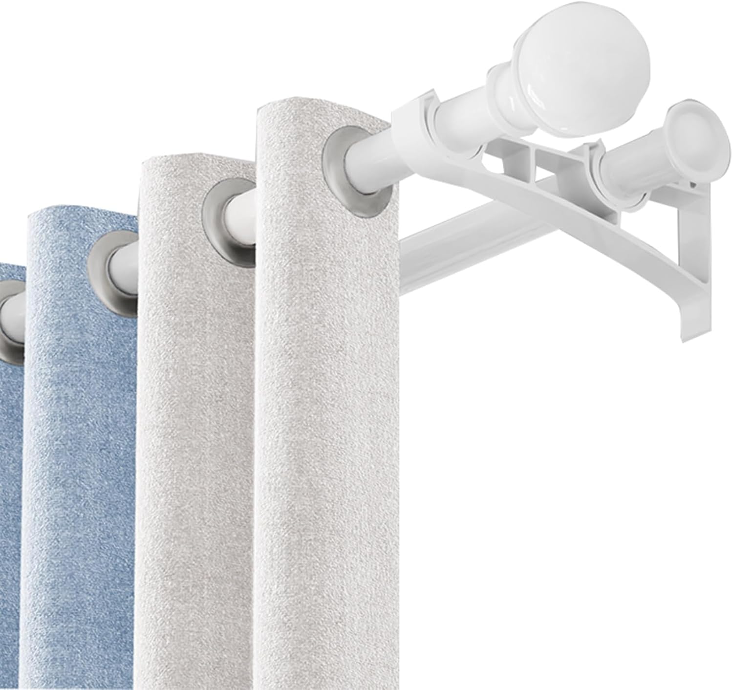 Diameter 26.8MM (1.1 Inches) Black Two-color Curtain Rod Double Rod, Suitable For 100CM (39.3 Inches) -320CM (126 Inches) Window Curtain Rod(White,66.9inch)