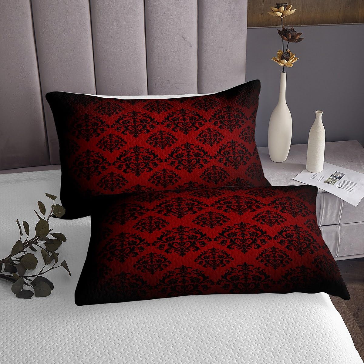 Amazon.com: Red Black Damask Quilt Bedding Set Queen,Vintage