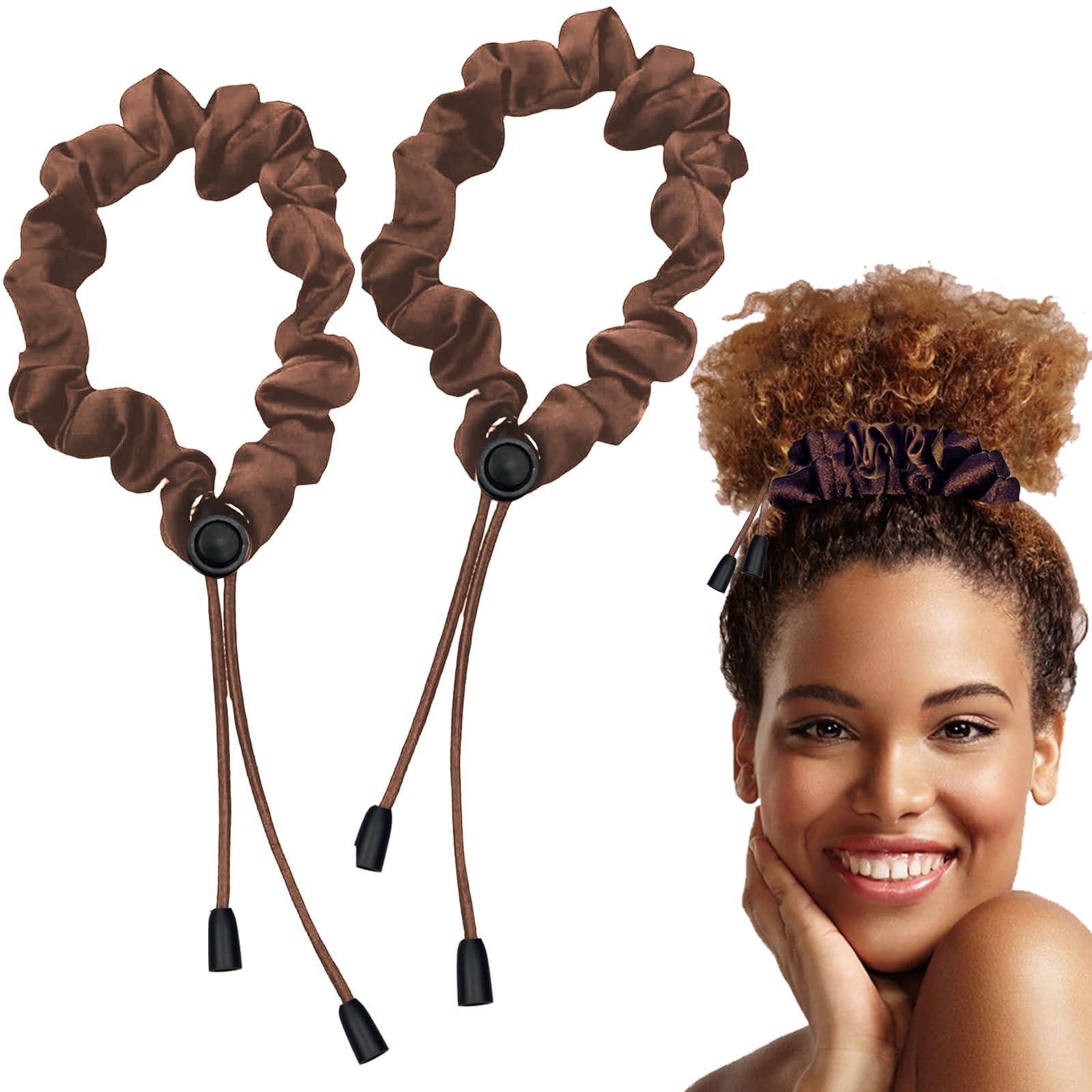 Waver Bun Hair Styling Kit - Cream Satin Scrunchie & Black Accessories Volumizing Luxury Satin Scrunchie in Black $10 Free Shipping  main image 4