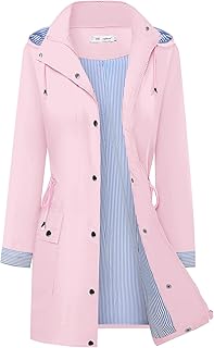 Rain Coats for Women Waterproof Rain Jacket Lightweight Windbreaker Outdoor Hooded Trench Coat