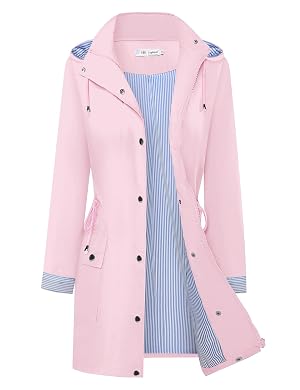BBX Lephsnt Rain Coats for Women Waterproof Rain Jacket Lightweight Windbreaker Outdoor Hooded Trench Coat