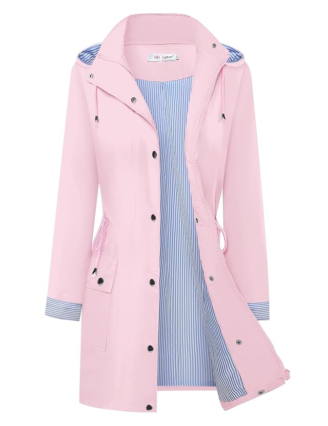 BBX Lephsnt Rain Coats for Women Waterproof Rain Jacket Lightweight Windbreaker Outdoor Hooded Trench Coat