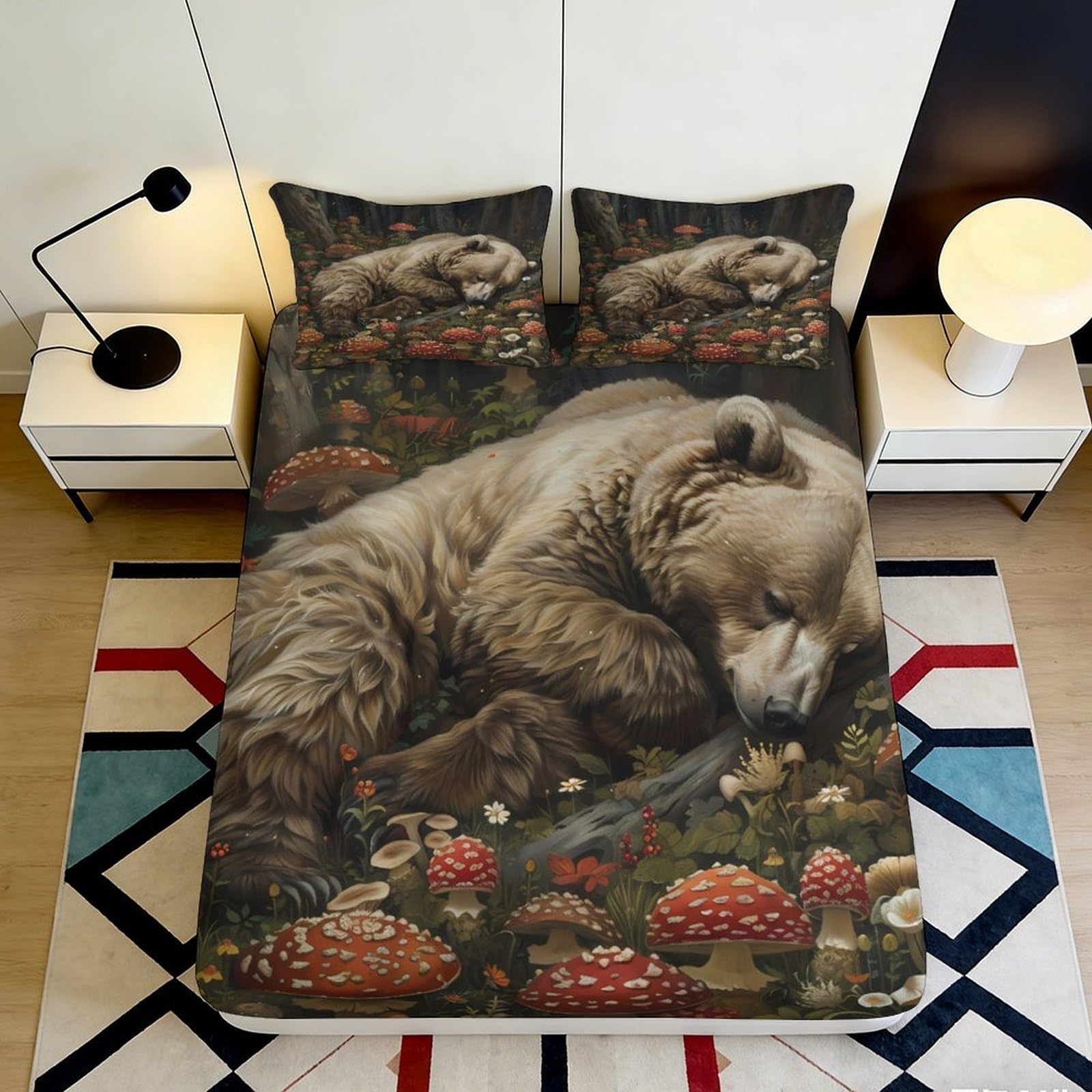 3D Printed Brown Bear Forest Fitted Sheet Microfiber Non Slip Bed Sheet for Bedroom Guestroom Decor Washable 90x200x25cm