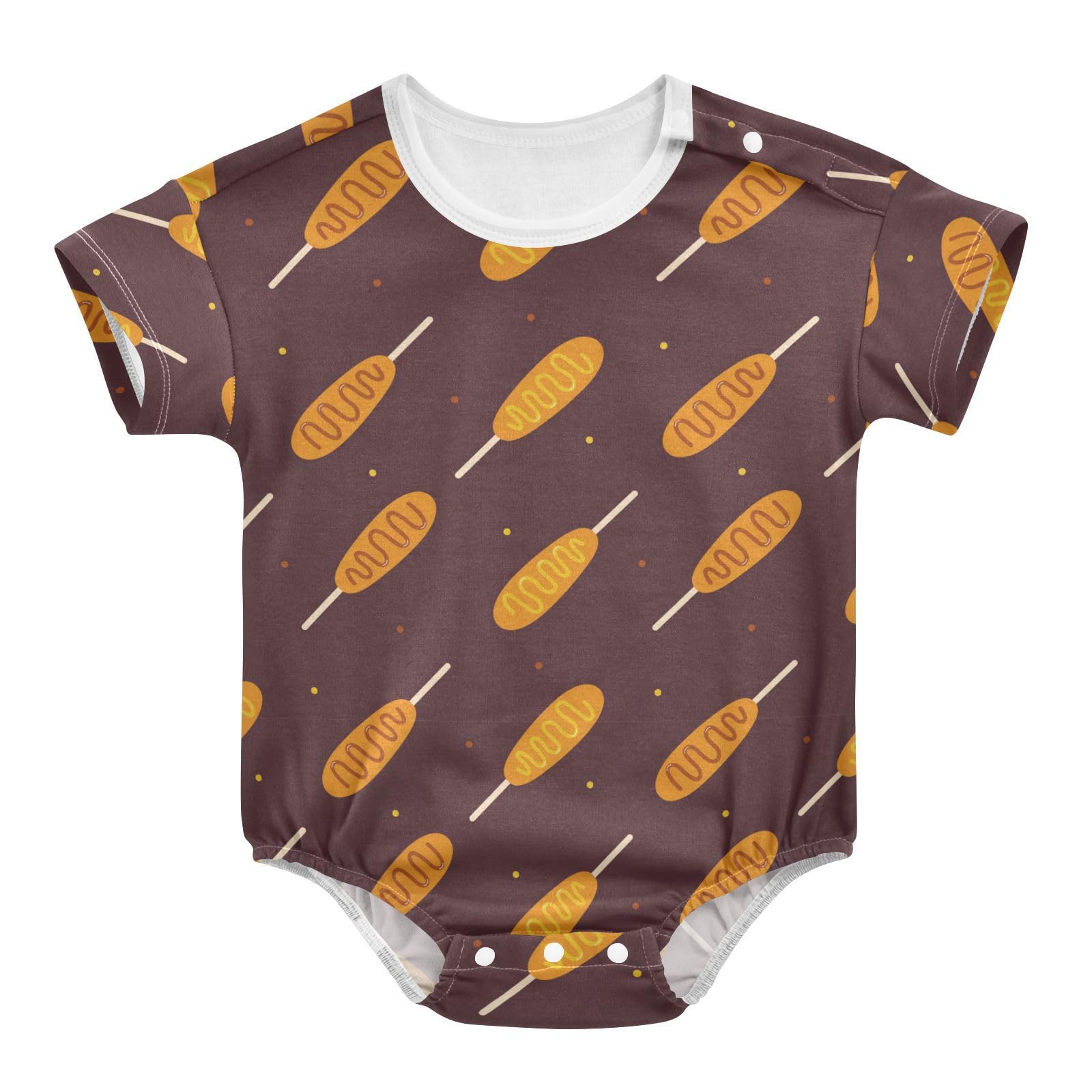 Wusikd Corn Dogs Baby Bubble Romper Newborn Boy Girl Short Sleeve Bodysuit Cartoon Summer Clothes Outfits 6M