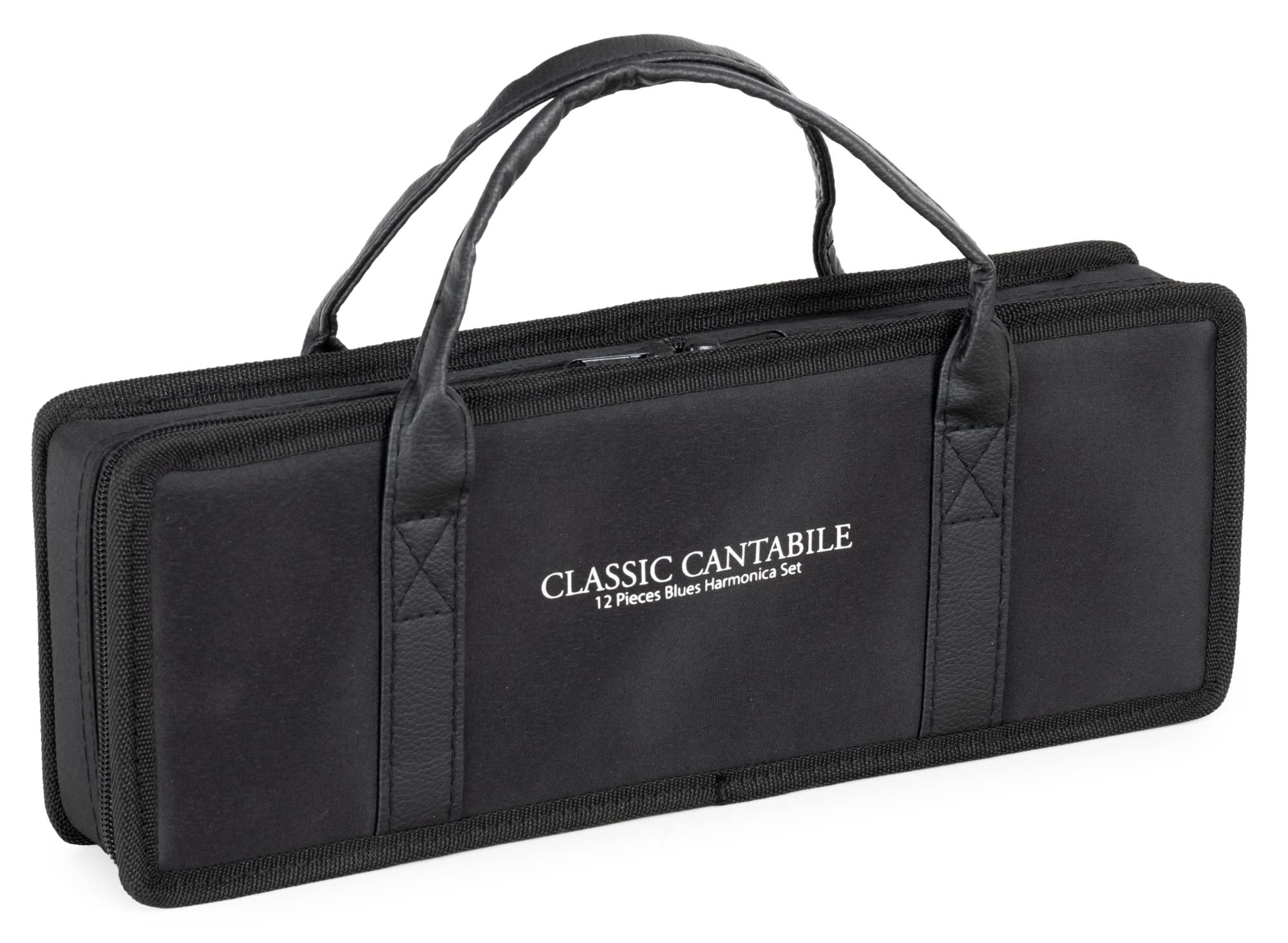 Classic Cantabile AHBS-12 Alabama Blues Harmonica 12er Mundharmonika Set - Diatonische Mundharmonikas in verschiedenen Stimmungen - 10 Messing Stimmzungen - Edelstahl-Gehäuse - Inkl. Etui & Tuch
