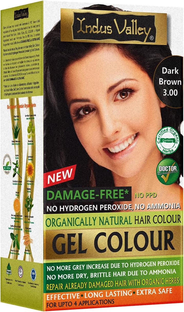Natural Organic Damage Free Gel Hair Color | Organic Hair Dye, Ammonia Free, Vegan & Cruelty Free | Up to 100% Gray Coverage, Long Lasting Results |Dark Brown 3.0 (20gram+200ml)