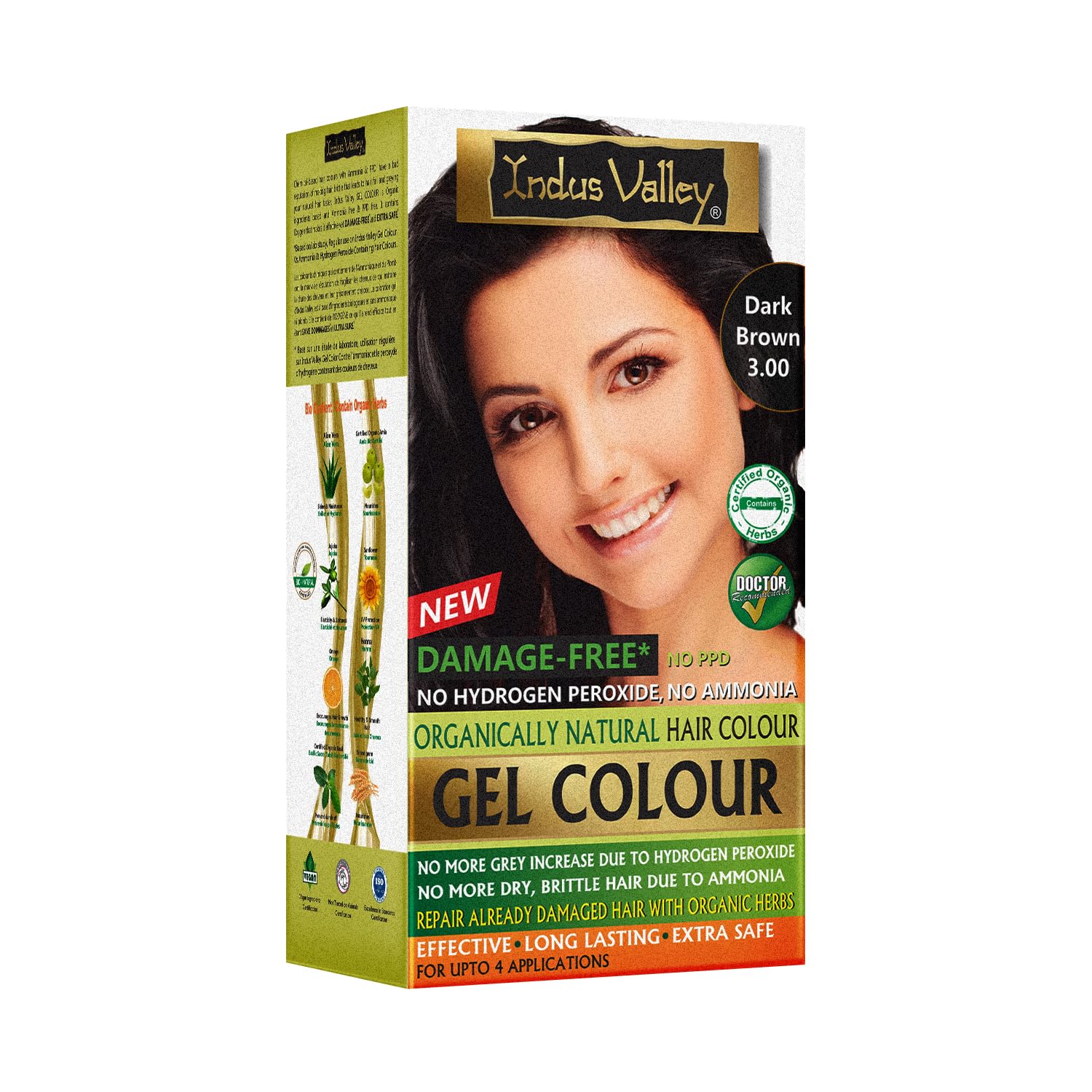 Indus Valley Natural Organic Damage Free Gel Hair Color | Organic Hair Dye, Ammonia Free, Vegan & Cruelty Free | Up to 100% Gray Coverage, Long Lasting Results |Dark Brown 3.0 (20gram+200ml)