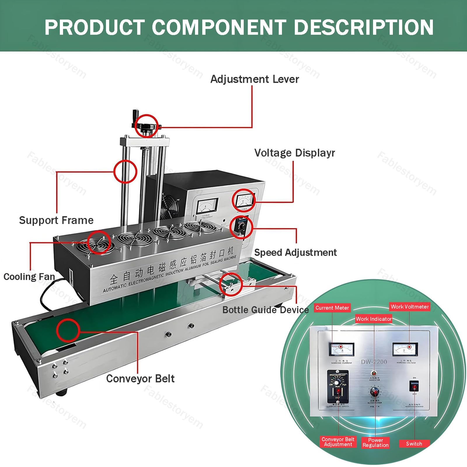 Máquina selladora por inducción, sellado continuo de tapas de papel de aluminio, sellado electromagnético automático para botellas de 20-300 mm de altura, 220 V