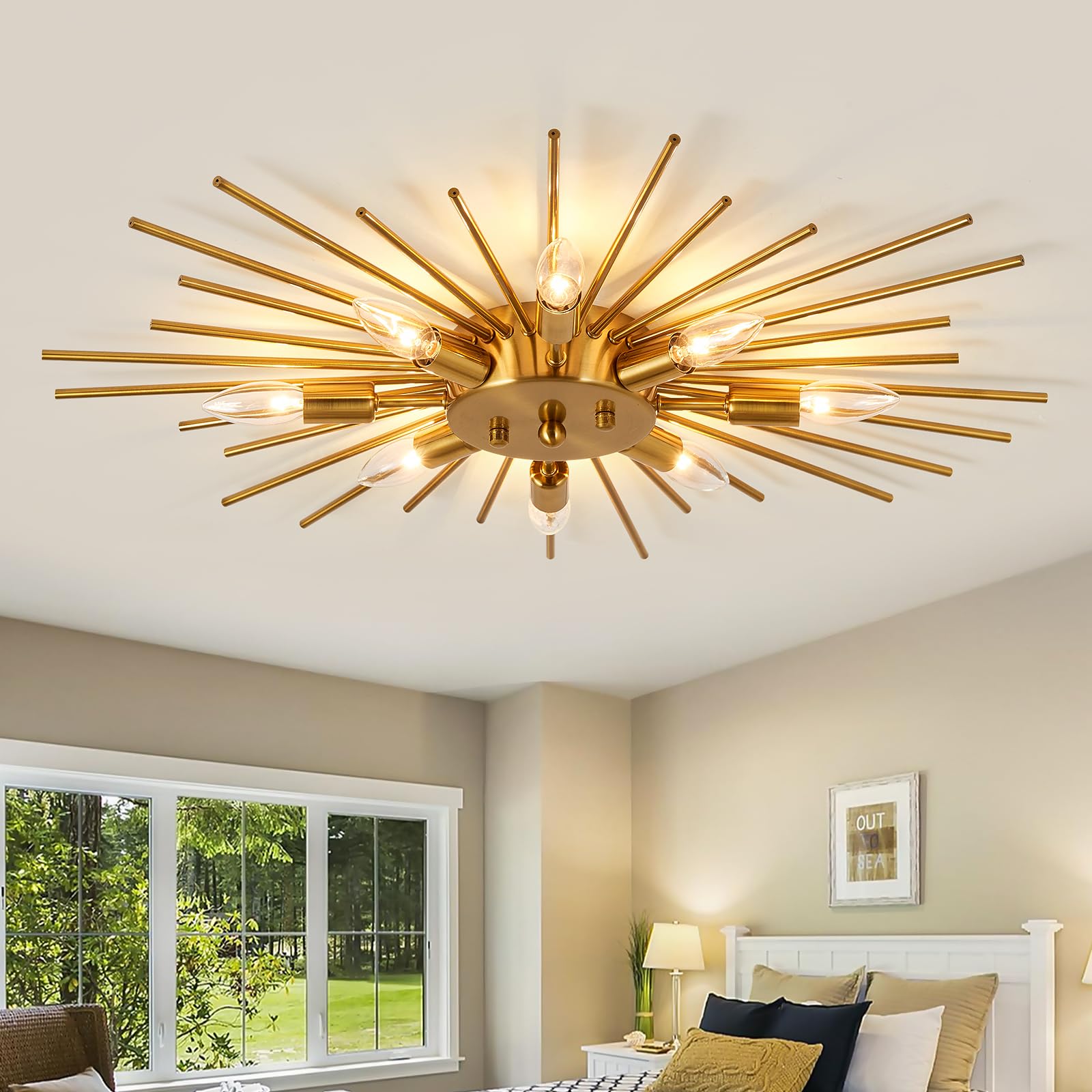 EOPSPYI 8 Light Semi Flush Mount Ceiling Light Fitting Modern Gold Chandelier for Bedroom Farmhouse Living Room Dining Room Kitchen