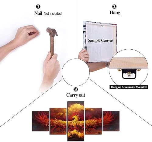 Miniatura 8 de 5 piezas de pintura sobre lienzo ardiente de fénix dibujado en estilo heráldico fuego fénix arte de pared vintage impresiones obras de arte arte