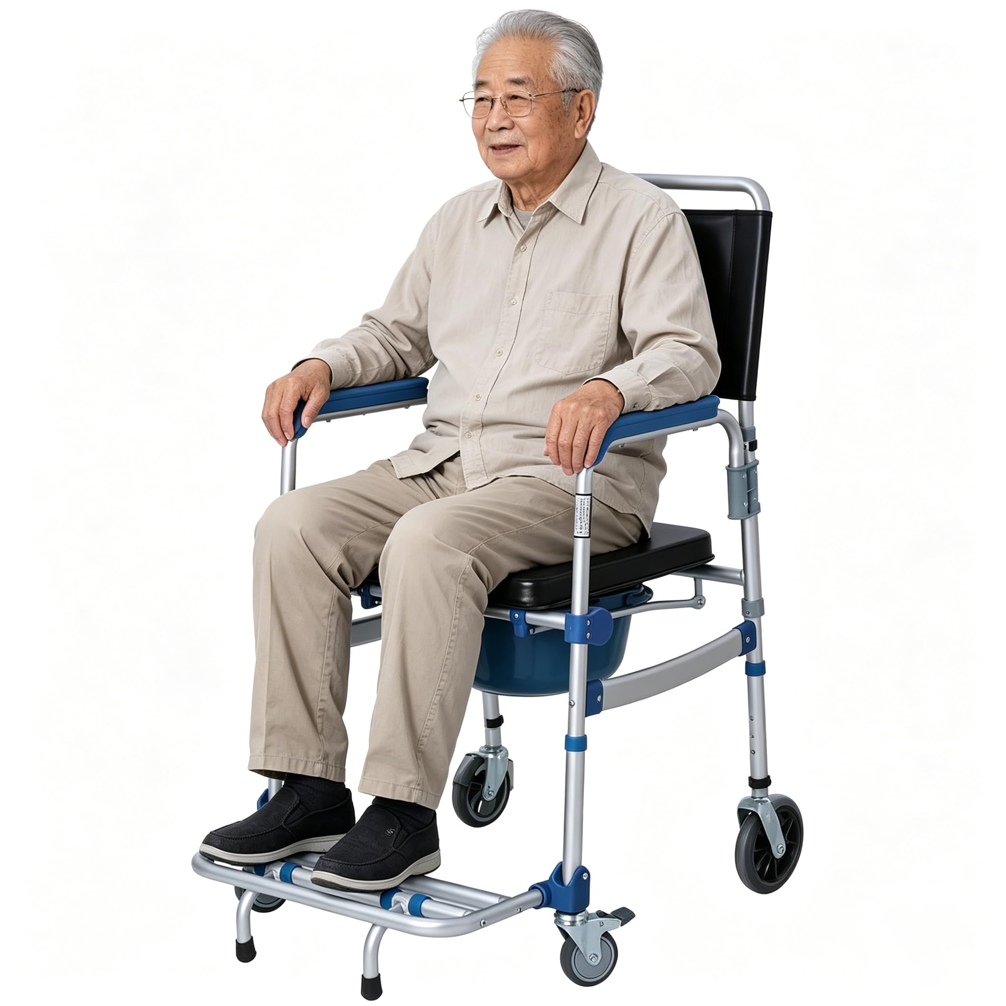 bimiti Silla de inodoro con ruedas de hasta 150 kg, silla de ducha impermeable, silla de inodoro móvil para personas mayores, enfermos, discapacitados y embarazadas