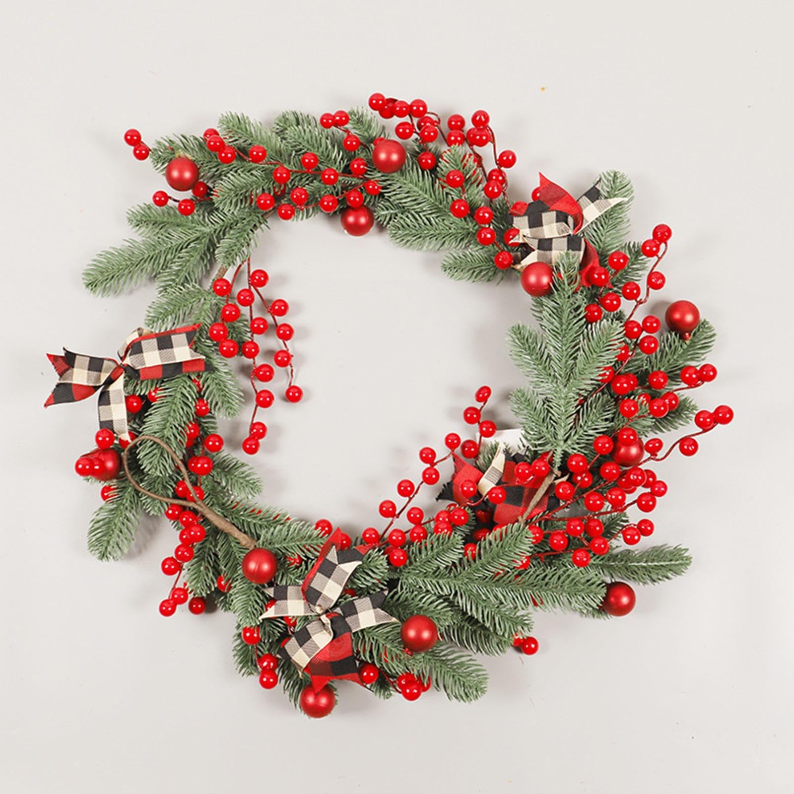Guirnalda de Navidad Corona Decorativa con Ramas Artificiales Bayas Rojas Lazo Adorno para Colgar en Puerta Pared Ventana Adecuada para Fiestas Hogar, Estilo a, Individual