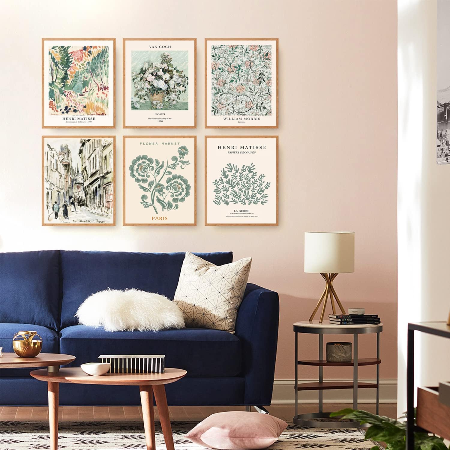Sage Green Matisse Wall Art Prints Set of 6 Canvas Vintage Eclectic Aesthetic Abstract Gallery Floral Van Gogh William Morris Flower Market for Bedroom Living Room Decor (8"x10" UNFRAMED): Posters & Prints
