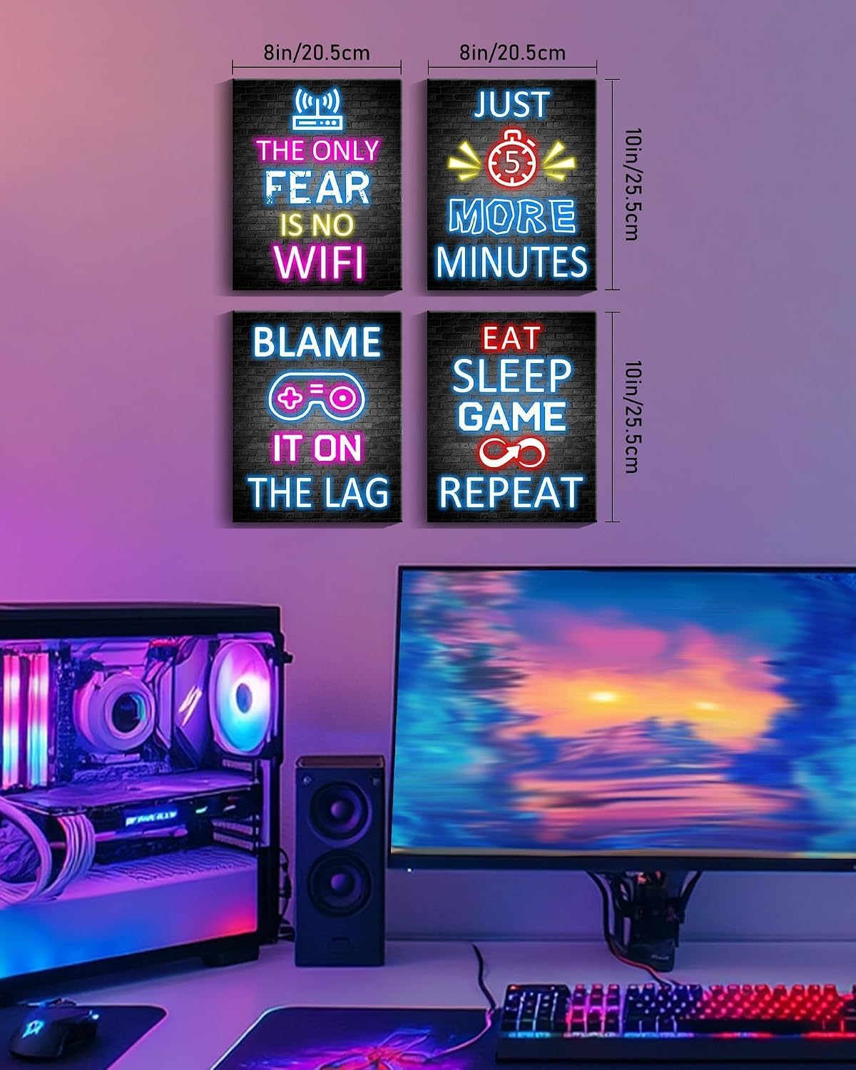KUVIOKE Video Gamer Room Neon Decor Set of 4, 8x10in image 5